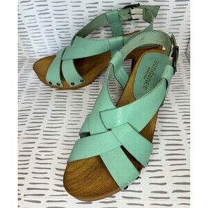 Sundance‎ Italian Leather Denira Platform Slingback Sandal Mint Green Size 6.5